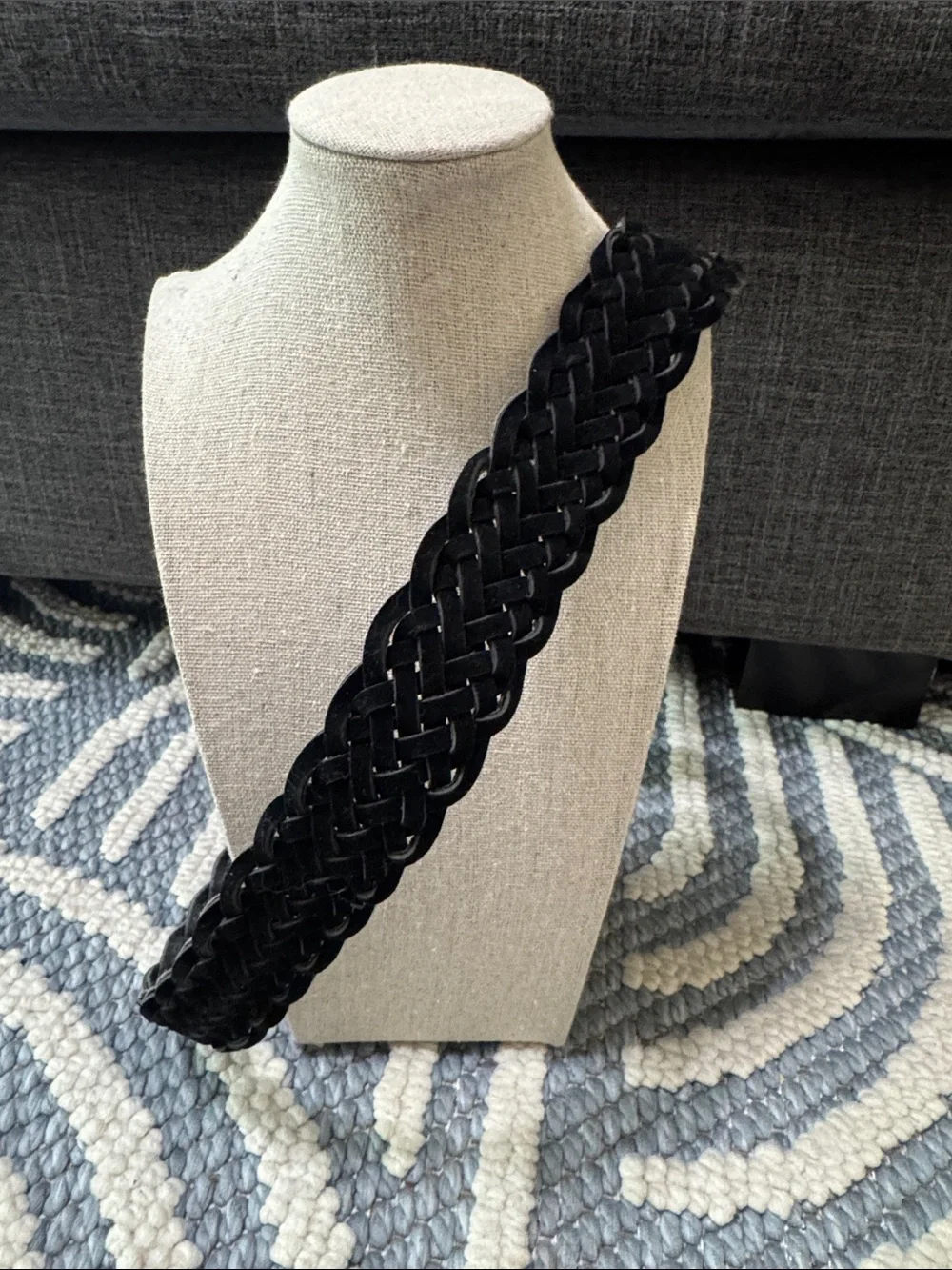 Vintage Black Woven Braided Belt Wide Statement Waist Belt 35”